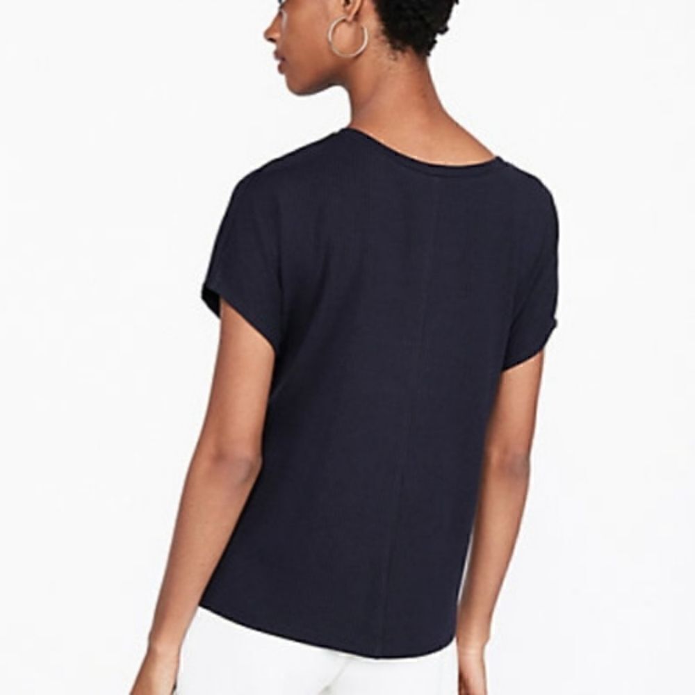 Express Navy Blue Ribbed Tie Front Tee Top XS - Picture 4 of 7